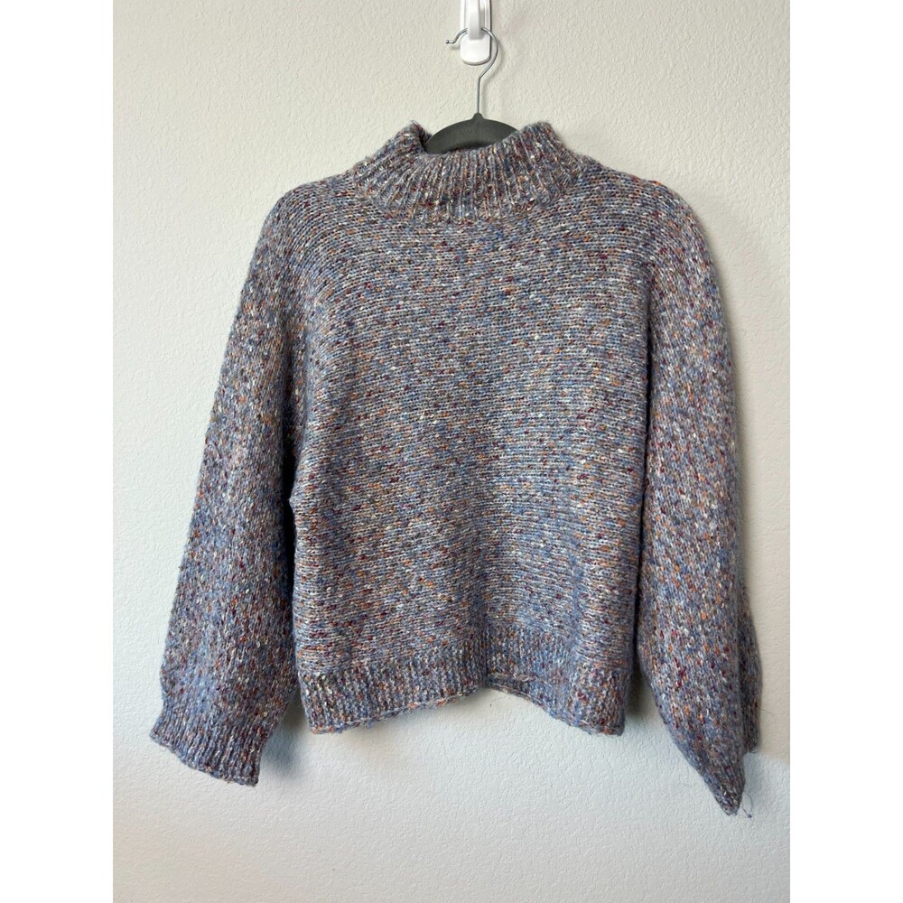 Lush Women's Gray Multicolor Speckled Tweed Knit Mock Neck Sweater Size Small